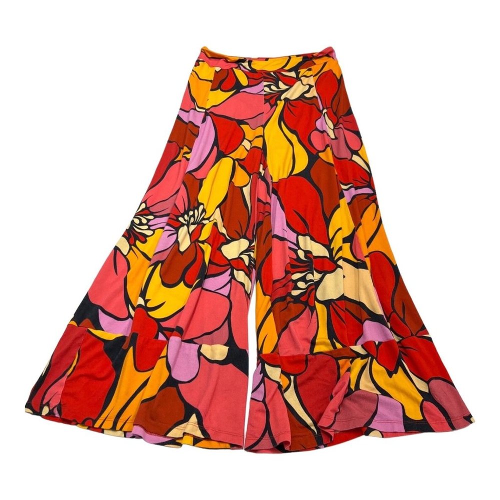 Farm Rio Womens L  Anthropologie Wide Leg Printed Pants Floral Pull On Colorful